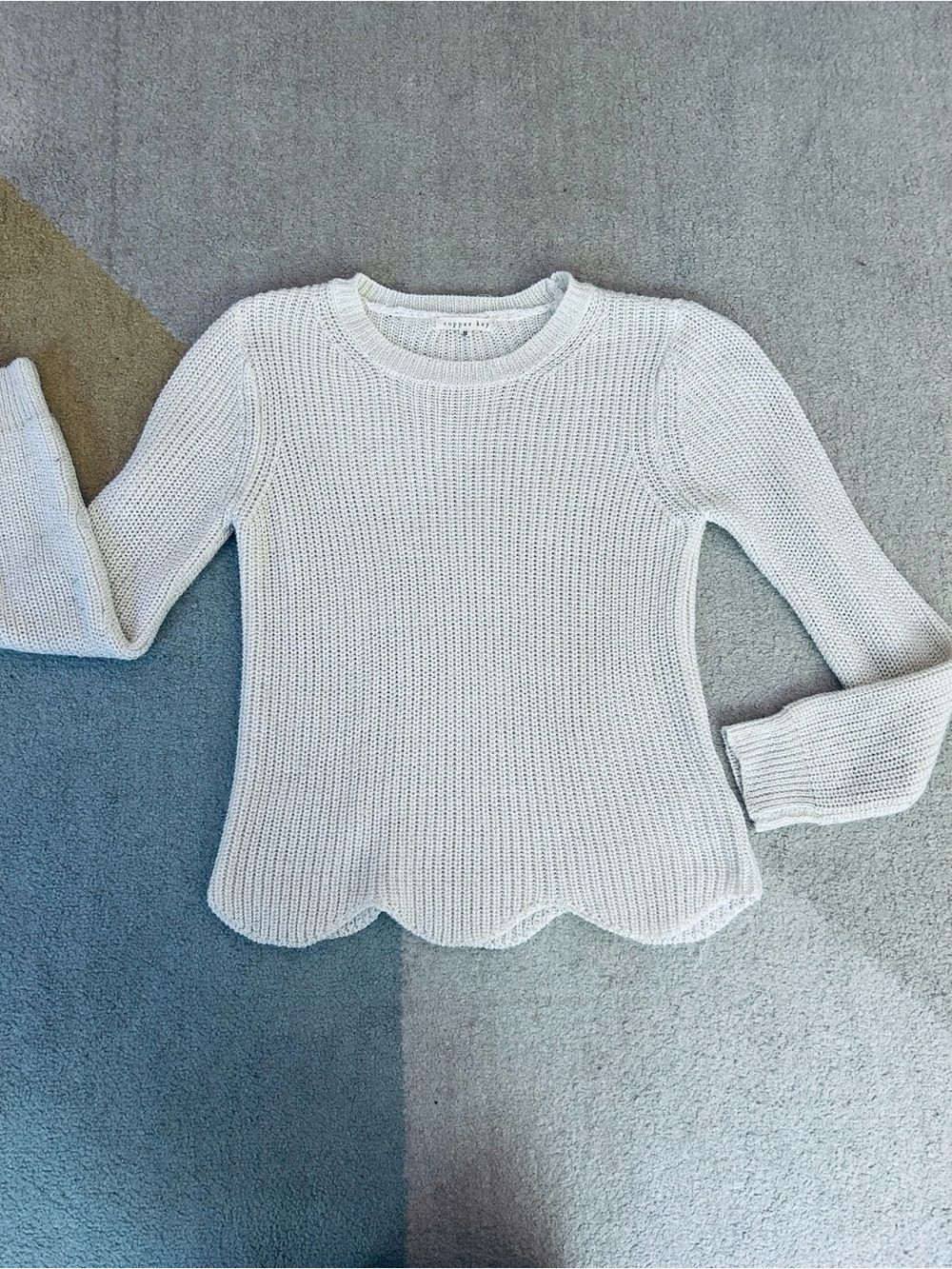 Copper Key Ivory Scallop Hem Crewneck Sweater
